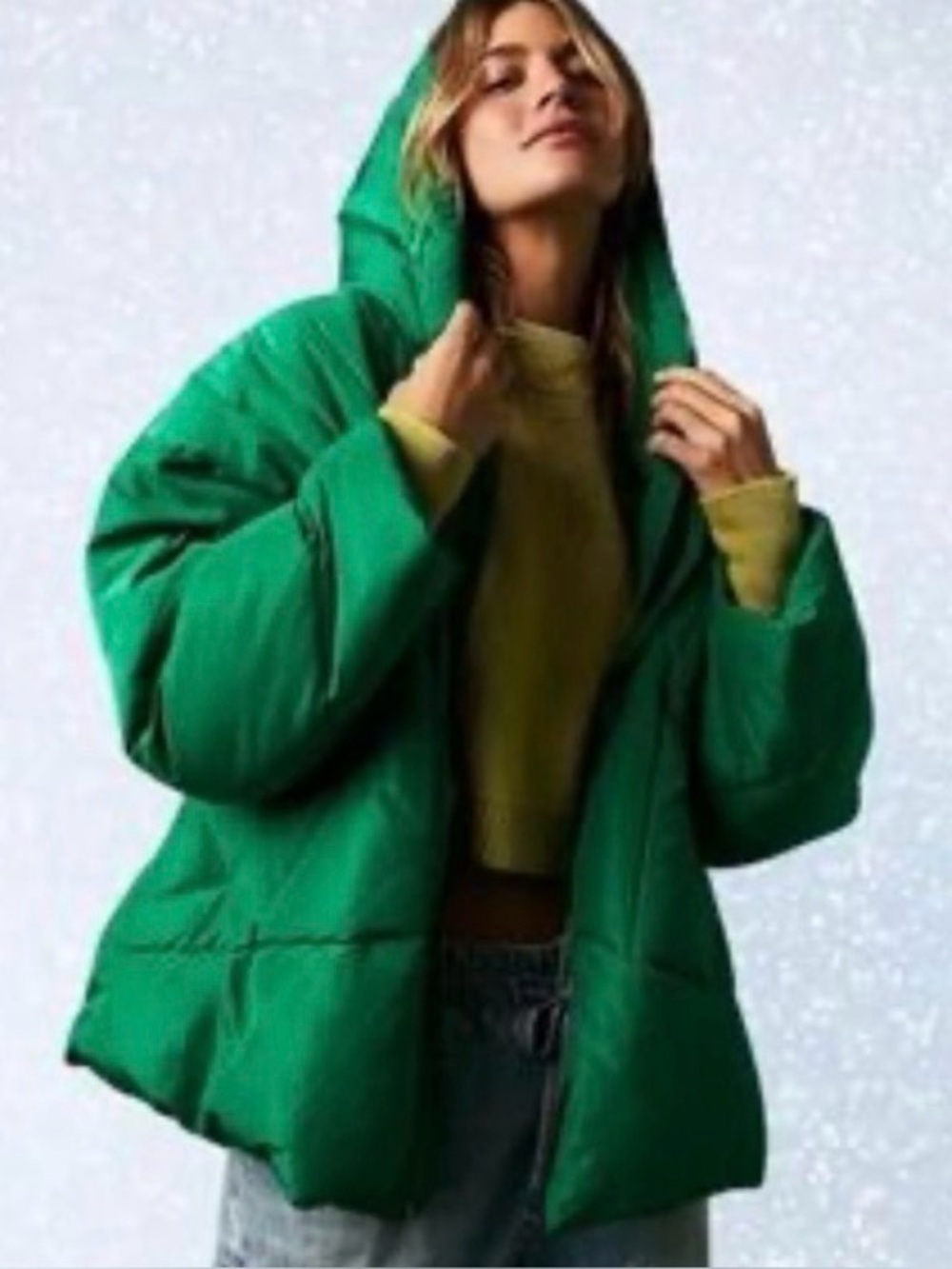 Free People Hailey Green Hooded Puffer Jacket - Women's Casual Coat Small